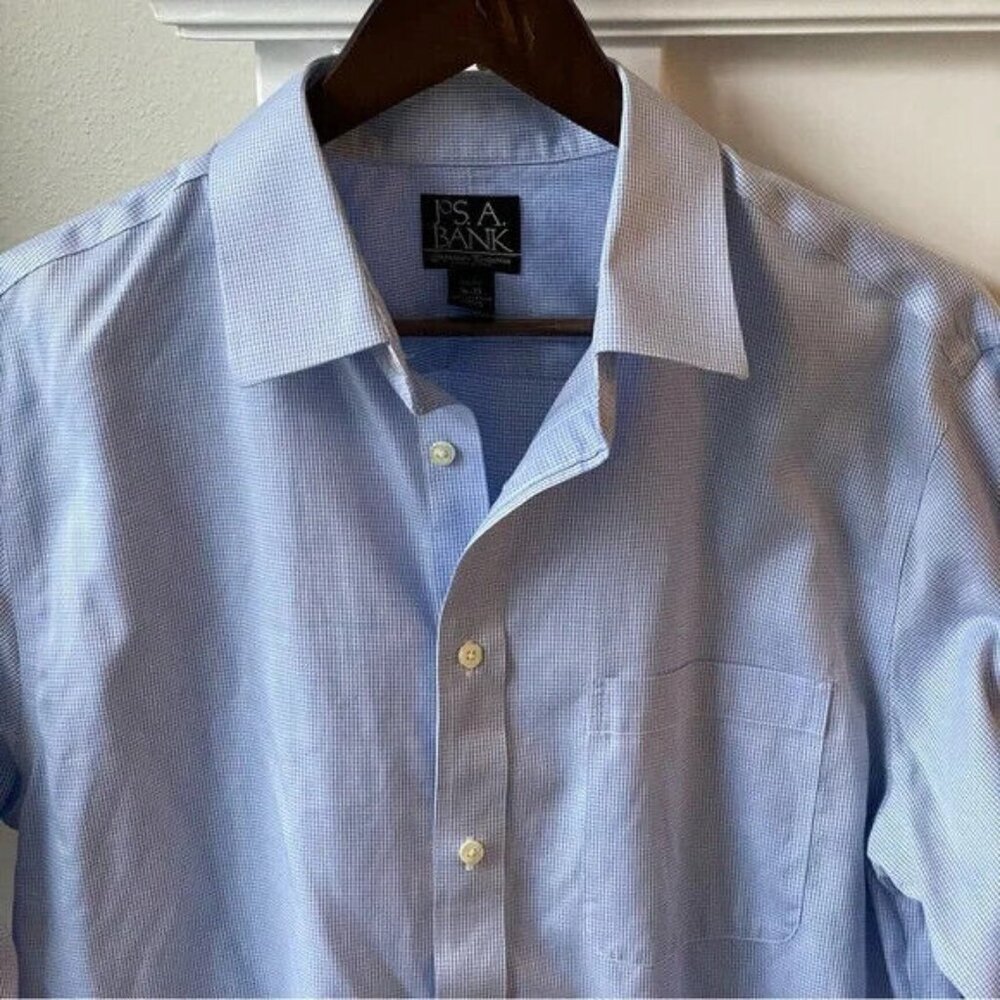 Jos A Bank Signature Check Pattern Slim-fit Cotton French Cuff Shirt 16-35